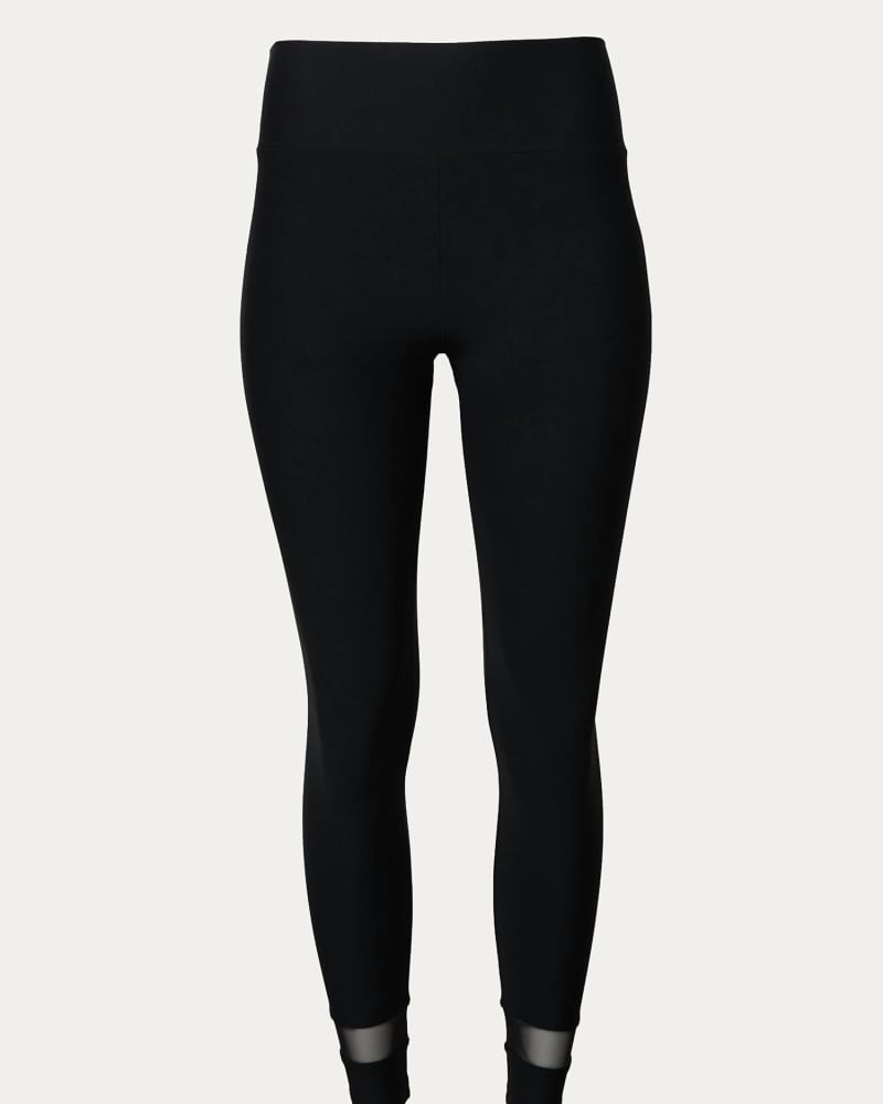 Front of a model wearing a size L Lift Mesh Panel Legging in Black in Black by Lanston. | dia_product_style_image_id:346146